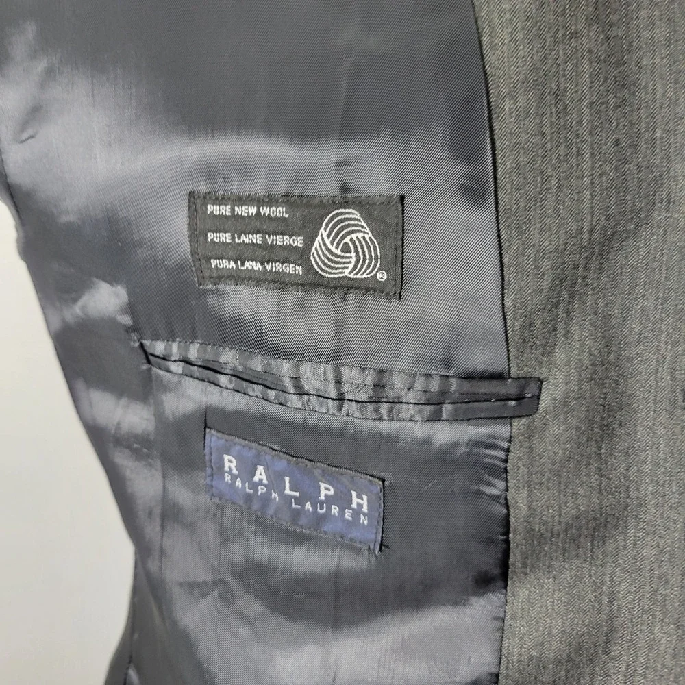 Ralph‎ Lauren Men's Sport Coat Blazer Three Button Gray Herringbone Wool 44R